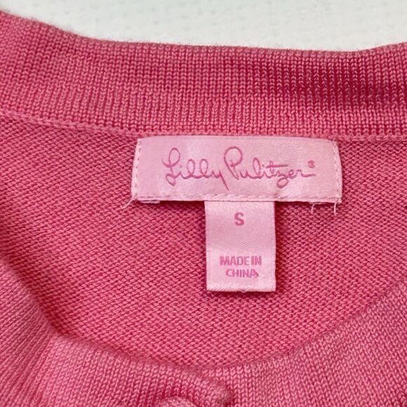 Lilly Pulitzer Merino Wool Pink Argyle Cardigan Sweater Women's Size Small - Picture 4 of 12